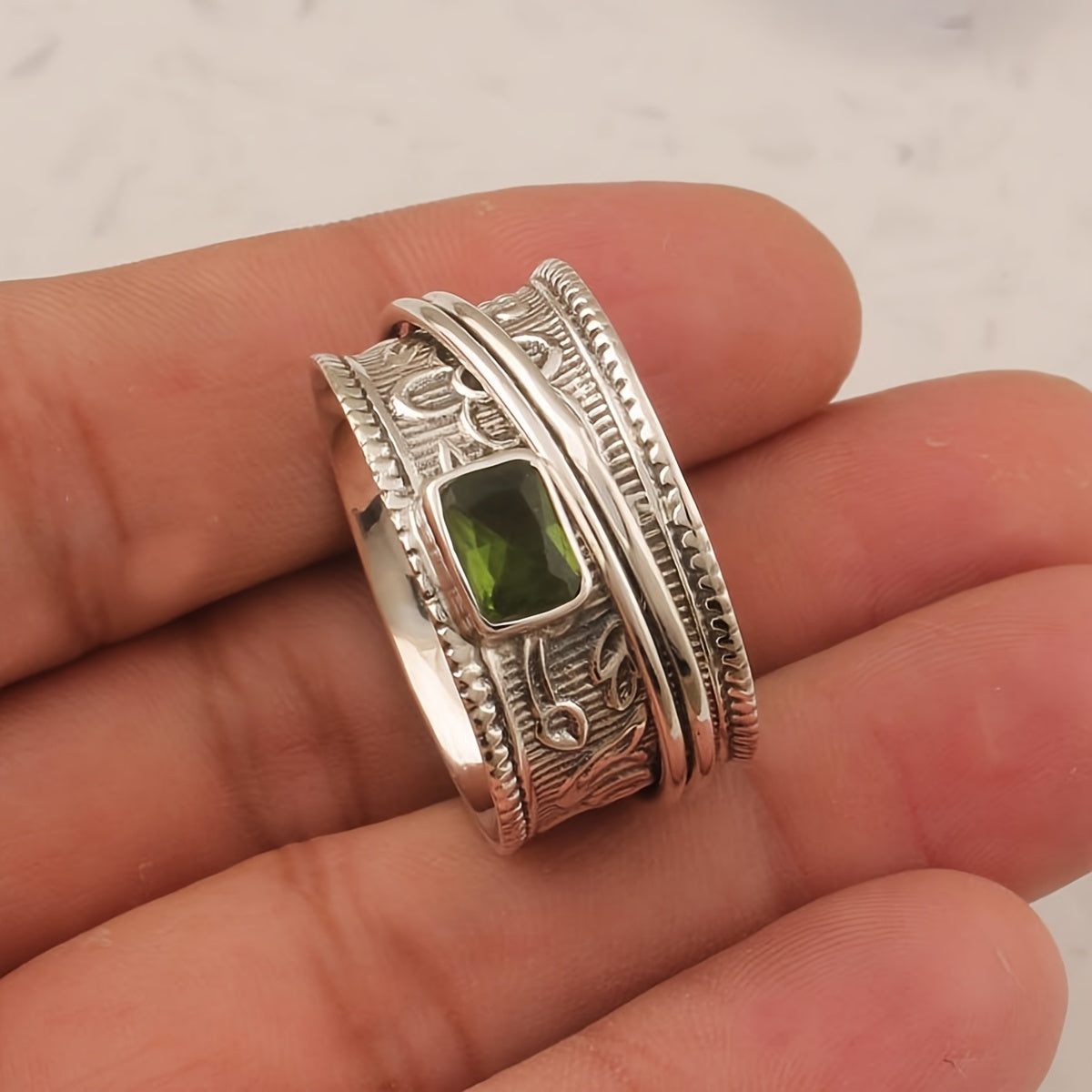 Exquisite Geometric Inlaid Zirconia Ring