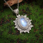 Bohemian Sunflower Moonstone Pendant Necklace