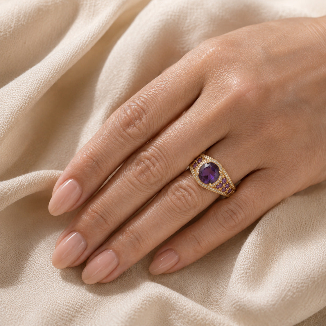 Amethyst Oval Shape Zirconia Ring