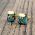 Bohemian Square Turquoise Stud Earrings