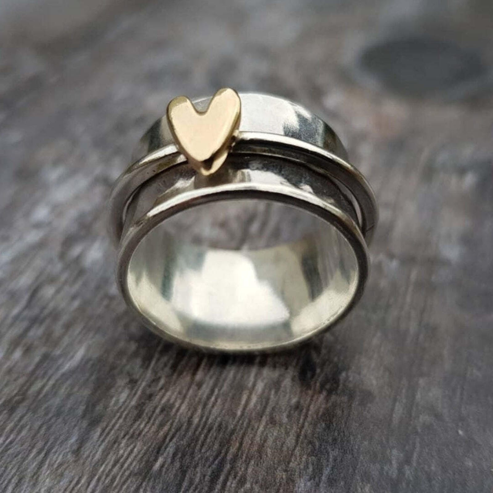 Vintage Silver Golden Heart Ring