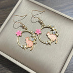Flower Cat and Star Dangle Earrings