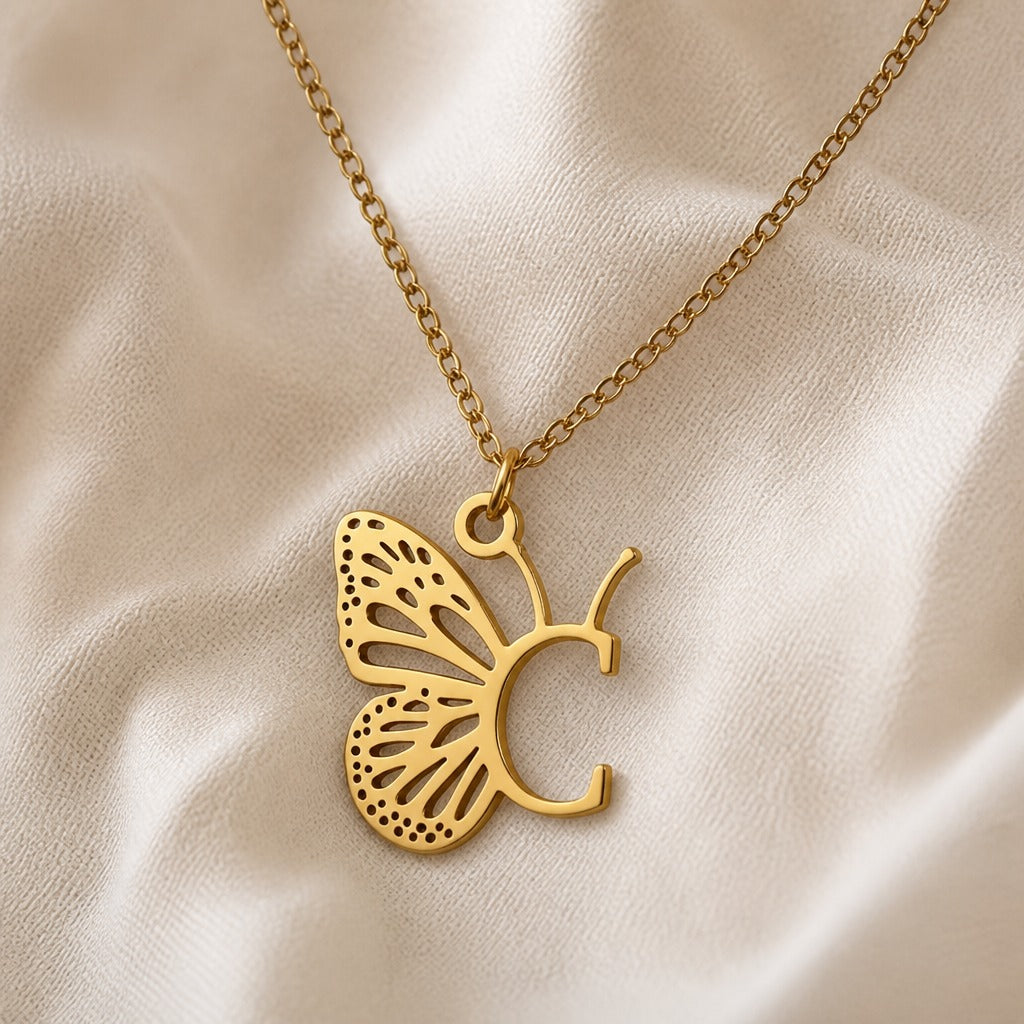 Butterfly Initial Letter Pendant Necklace