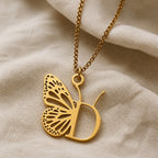 Butterfly Initial Letter Pendant Necklace