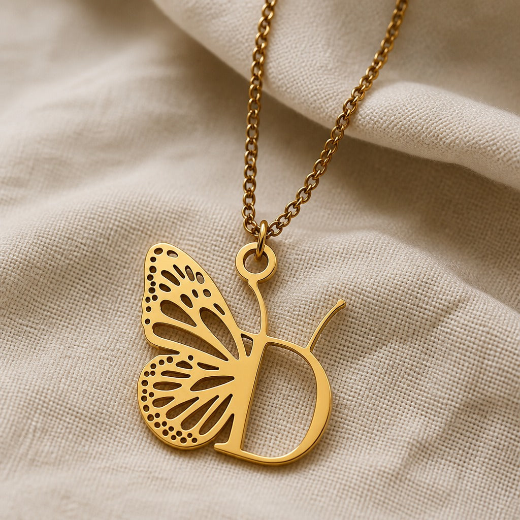 Butterfly Initial Letter Pendant Necklace