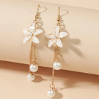 Floral Crystal Tassel Drop Earrings