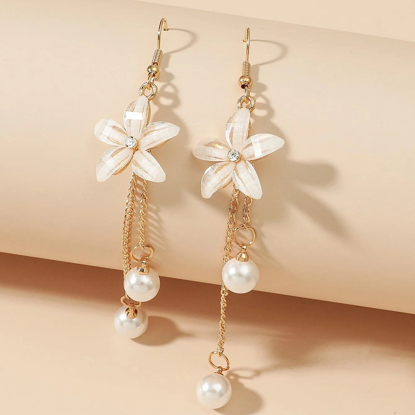 Floral Crystal Tassel Drop Earrings