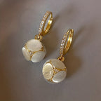 White Stone Drop Hoop Earrings