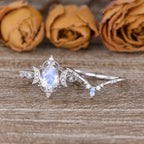 Unique Moonstone Engagement Ring Set