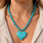 Turquoise Heart Gem Beaded Necklace
