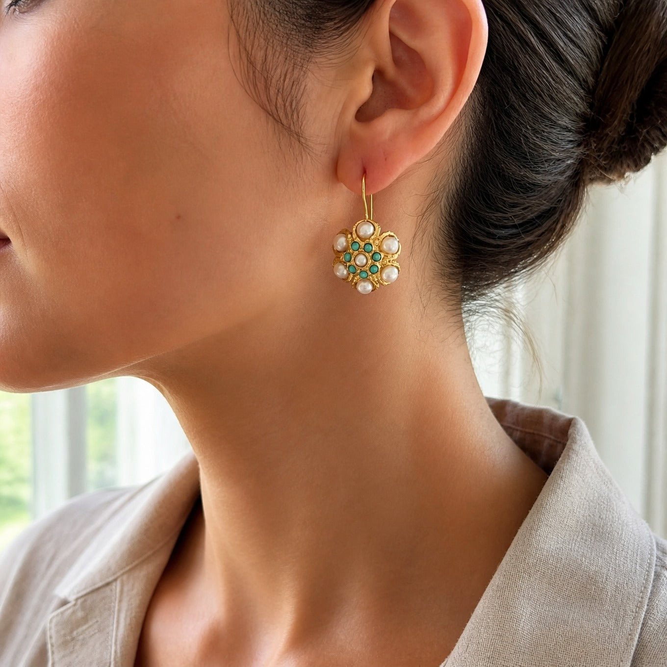 Turquoise Pearl Couture Earrings