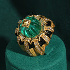 Emerald Green Carved Crystal Ring