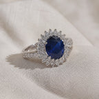 Exquisite Blue Cubic Silver Ring