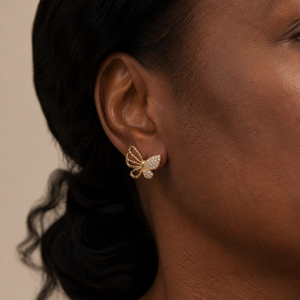 Hollow Butterfly Zircon Gold Earrings