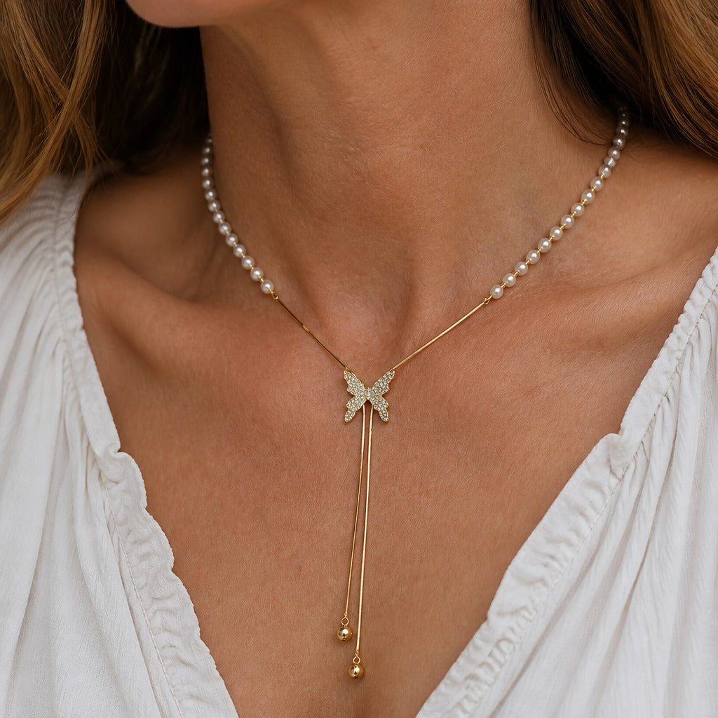 Pearl Butterfly Pendant Necklace
