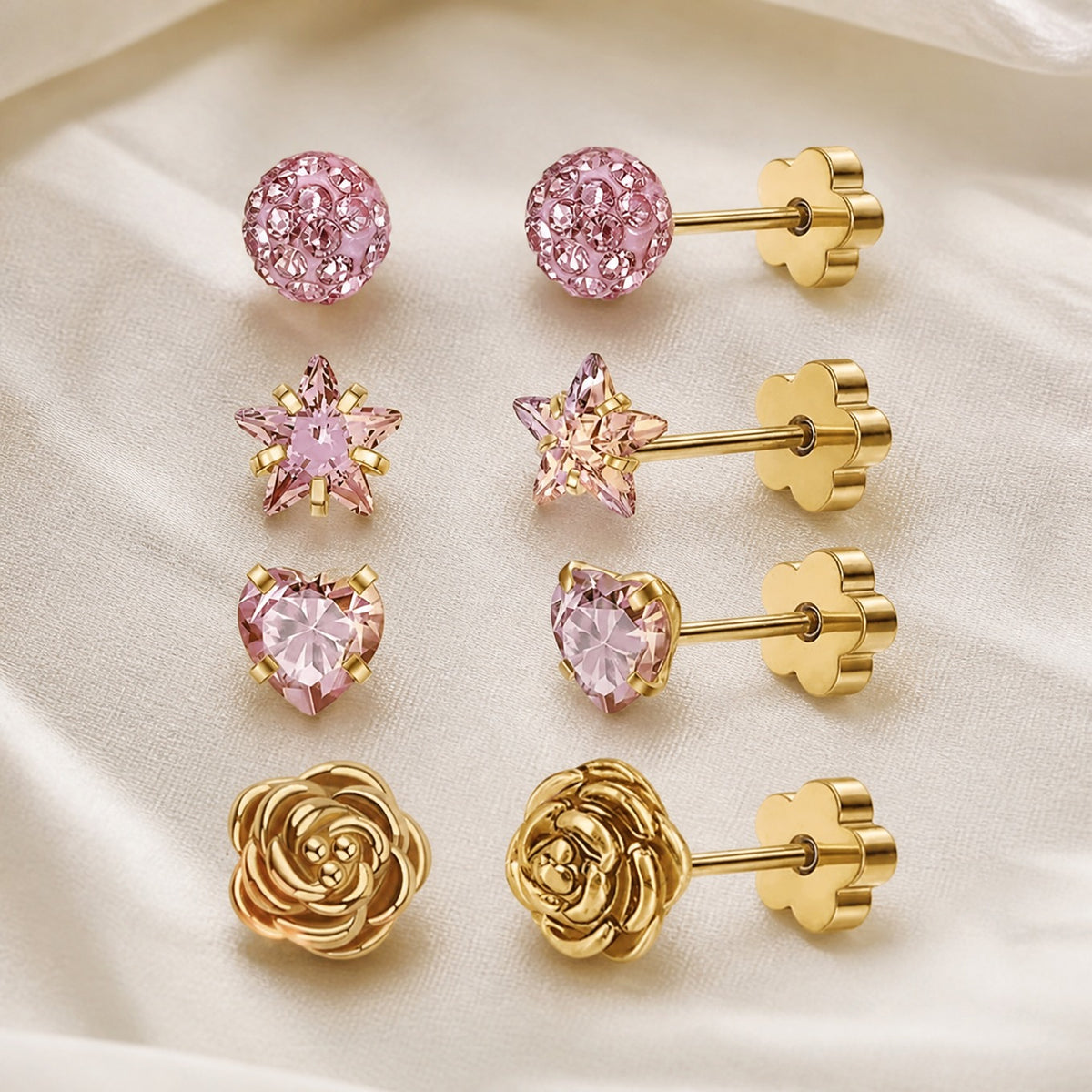 Four Pair Opal and Glitter Stud Set