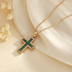 Solene Emerald Cross Gold Pendant Necklace