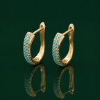 Turquoise Pavé Classic Gold Huggies