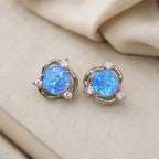 Round Opal Silver Stud Earrings
