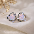 Round Opal Silver Stud Earrings