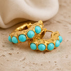 Bold Turquoise Stone Sculpted Hoop Earrings