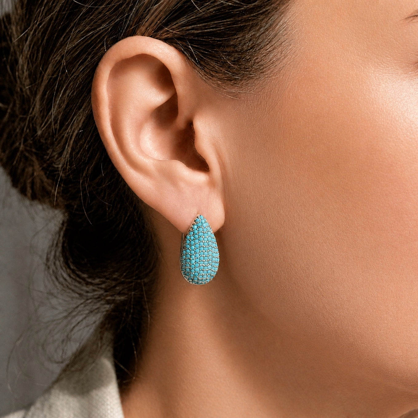 Turquoise Pavé Teardrop Hoop Earrings