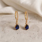 Gold Sapphire Stone Hoop Earrings