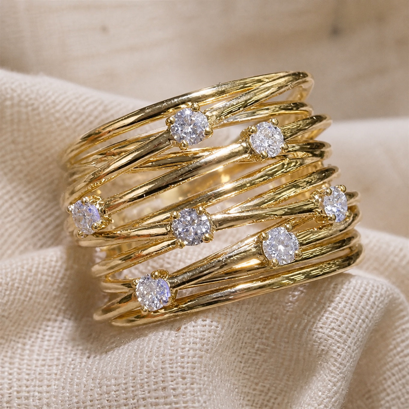 Opulent Gold Cubic Zirconia Multi Layer Ring