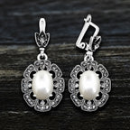 Antique Oval Pearl Petal Earrings