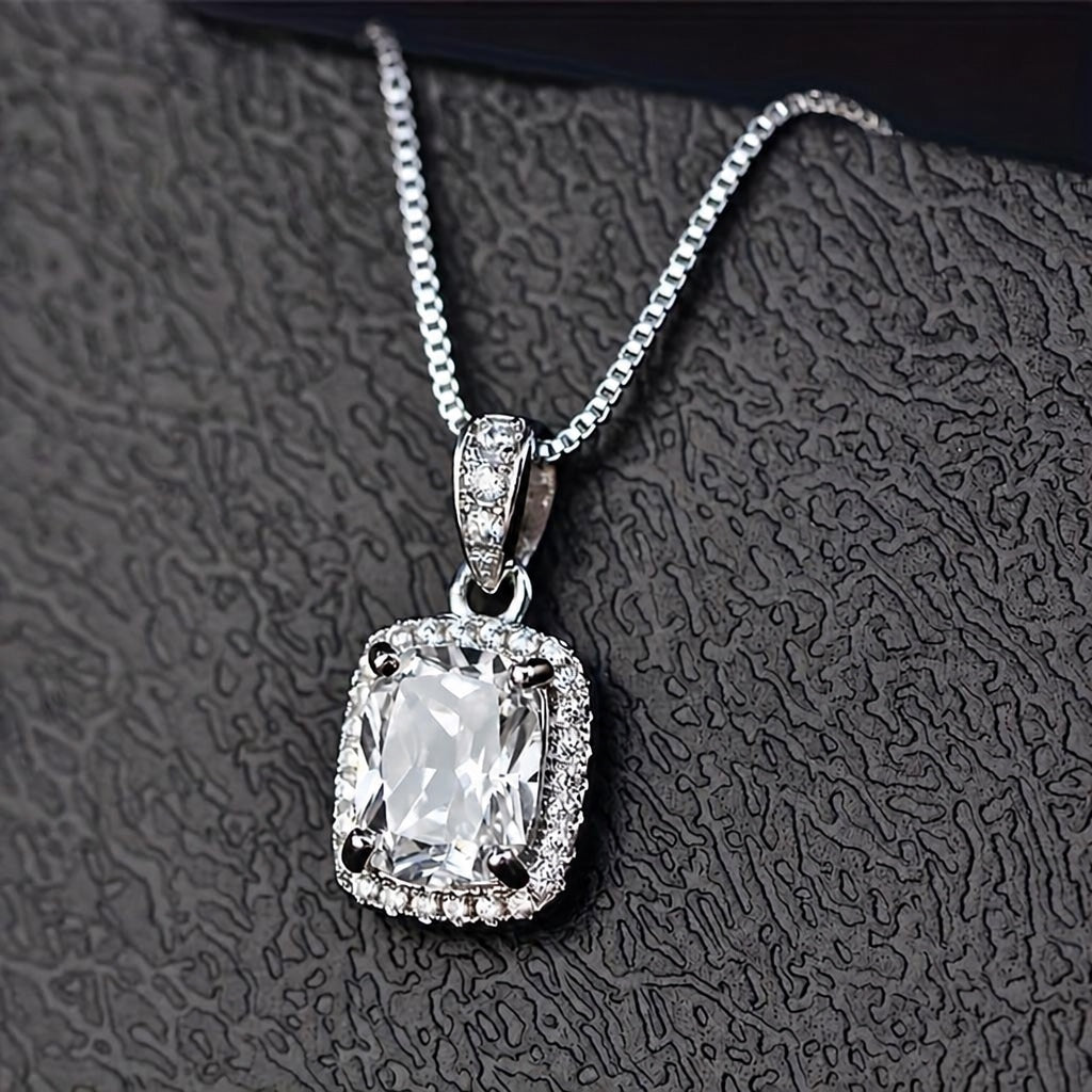 Cushion Cut Halo Pendant Necklace