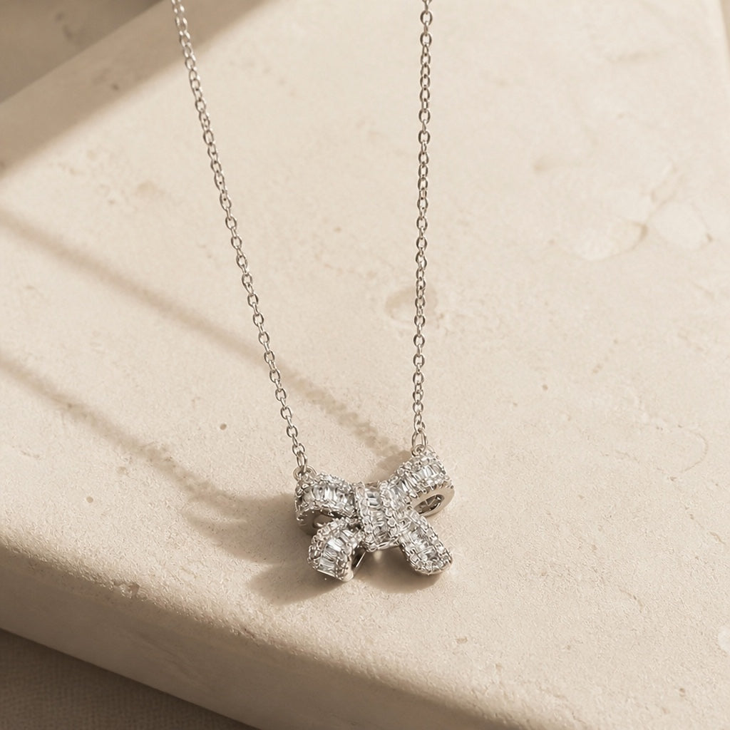Elegant Bow Zirconia Necklace
