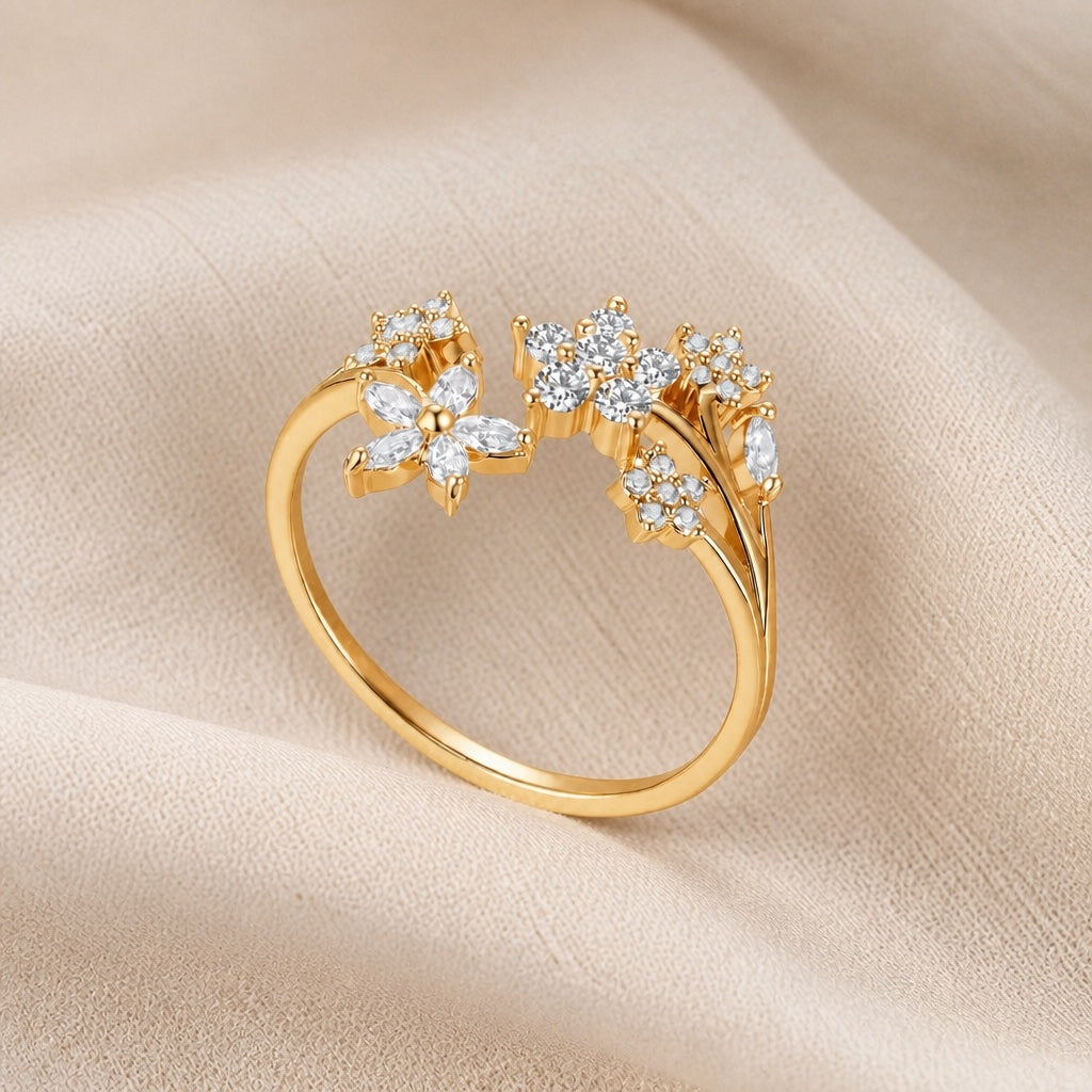Luxury Blossom Zirconia Open Ring