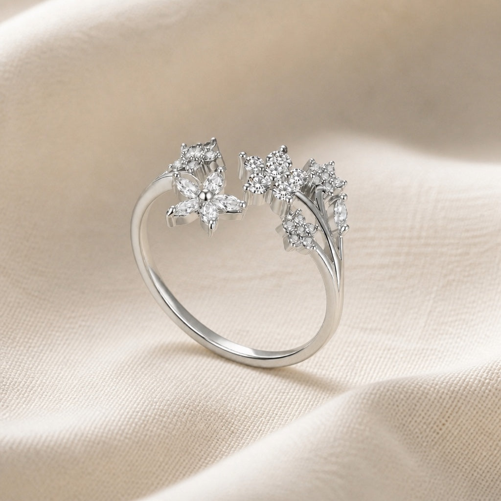 Luxury Blossom Zirconia Open Ring