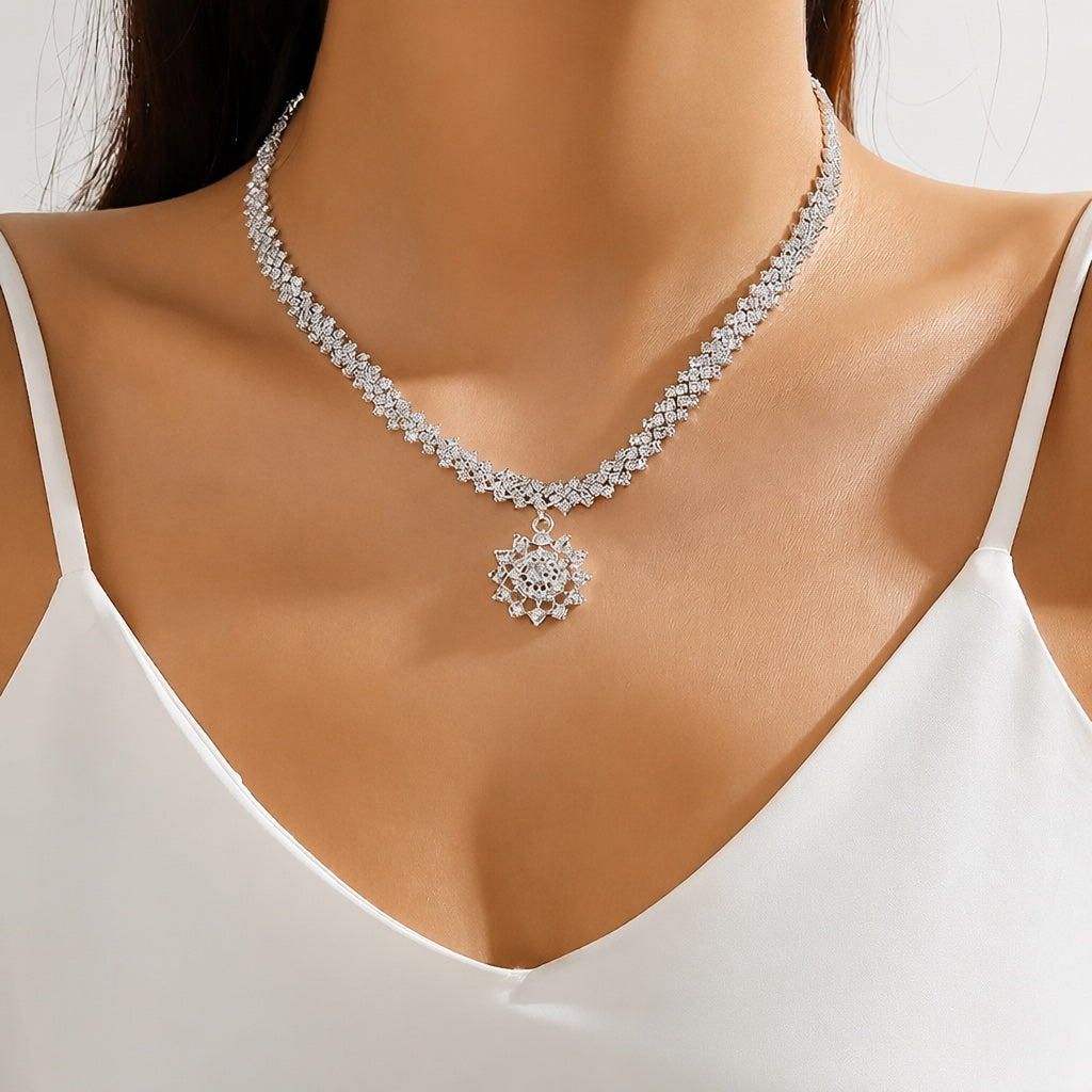 Rhinestone Sun Pendant Necklace