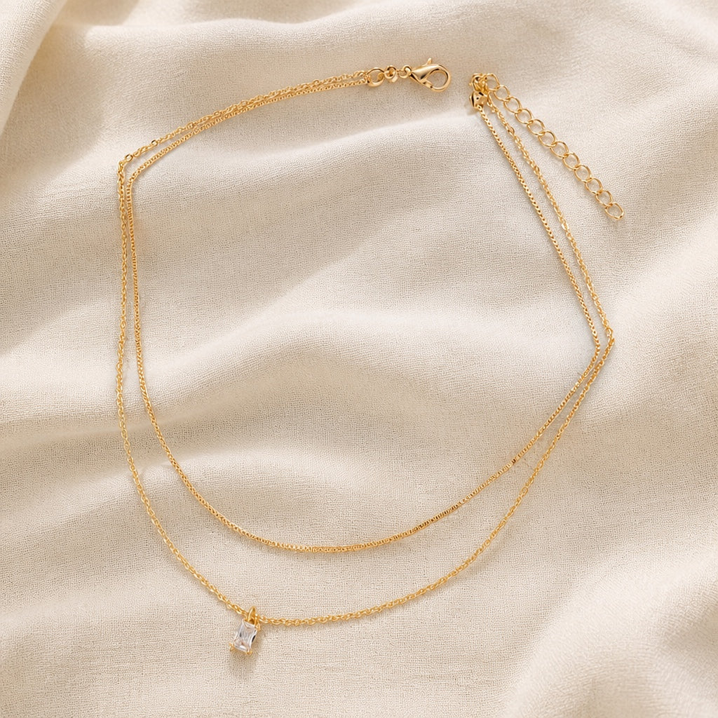 Zirconia Double Layer Necklace
