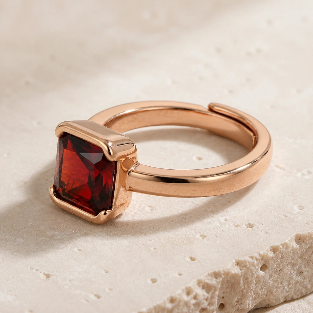 Regal Square Red Zircon Ring