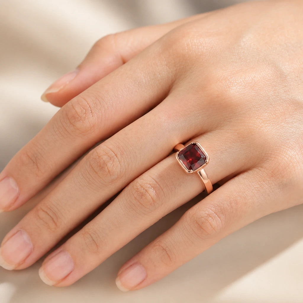 Regal Square Red Zircon Ring
