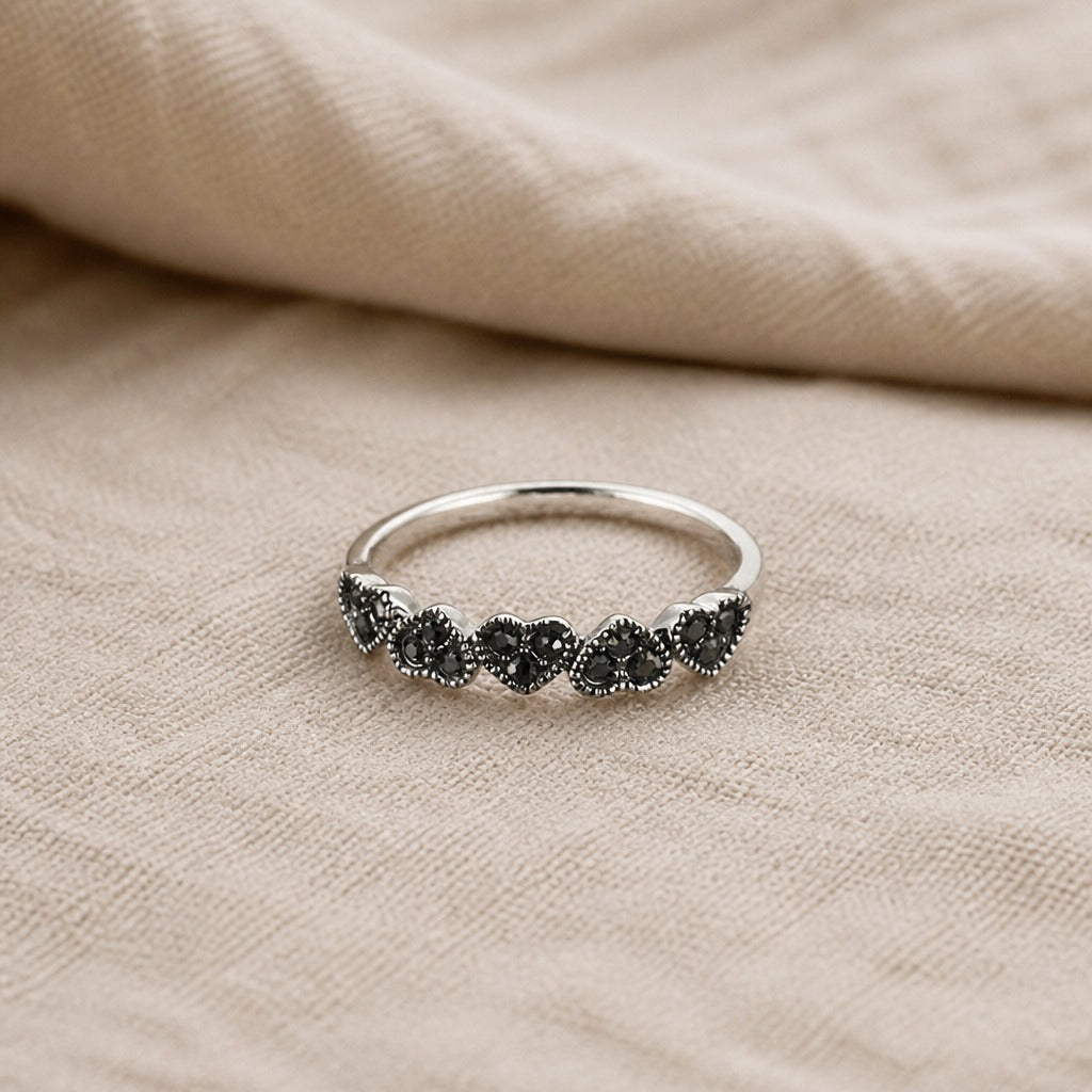 Onyx Heart Halo Ring