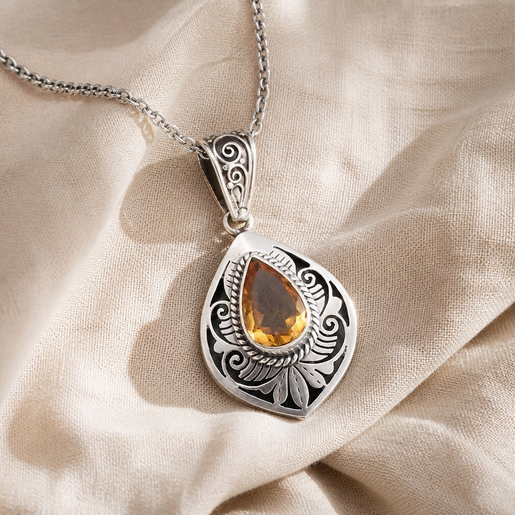 Vintage Amber Teardrop Pendant