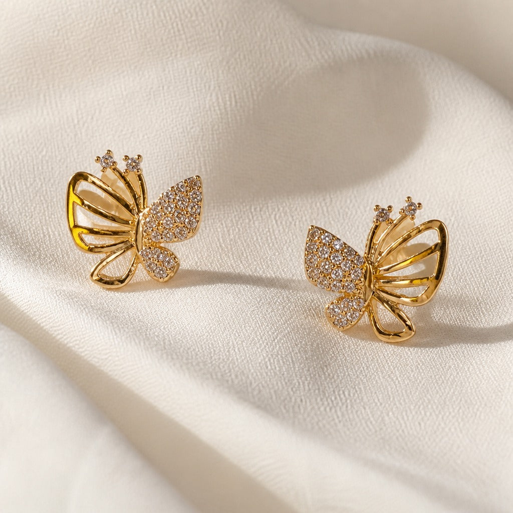 Hollow Butterfly Zircon Gold Earrings