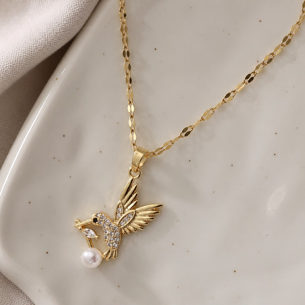 Pearl Hummingbird Pendant Necklace