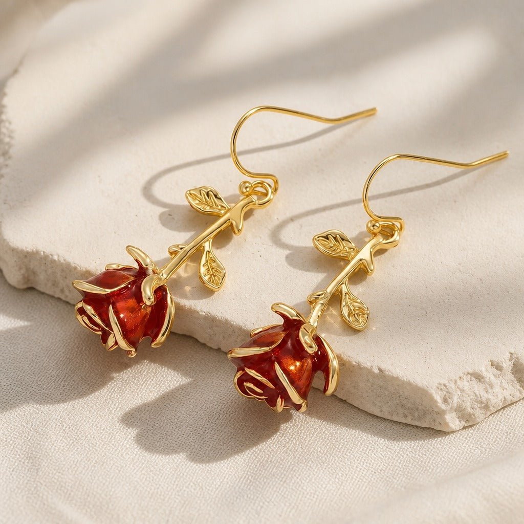 Vintage Rose Drop Earrings