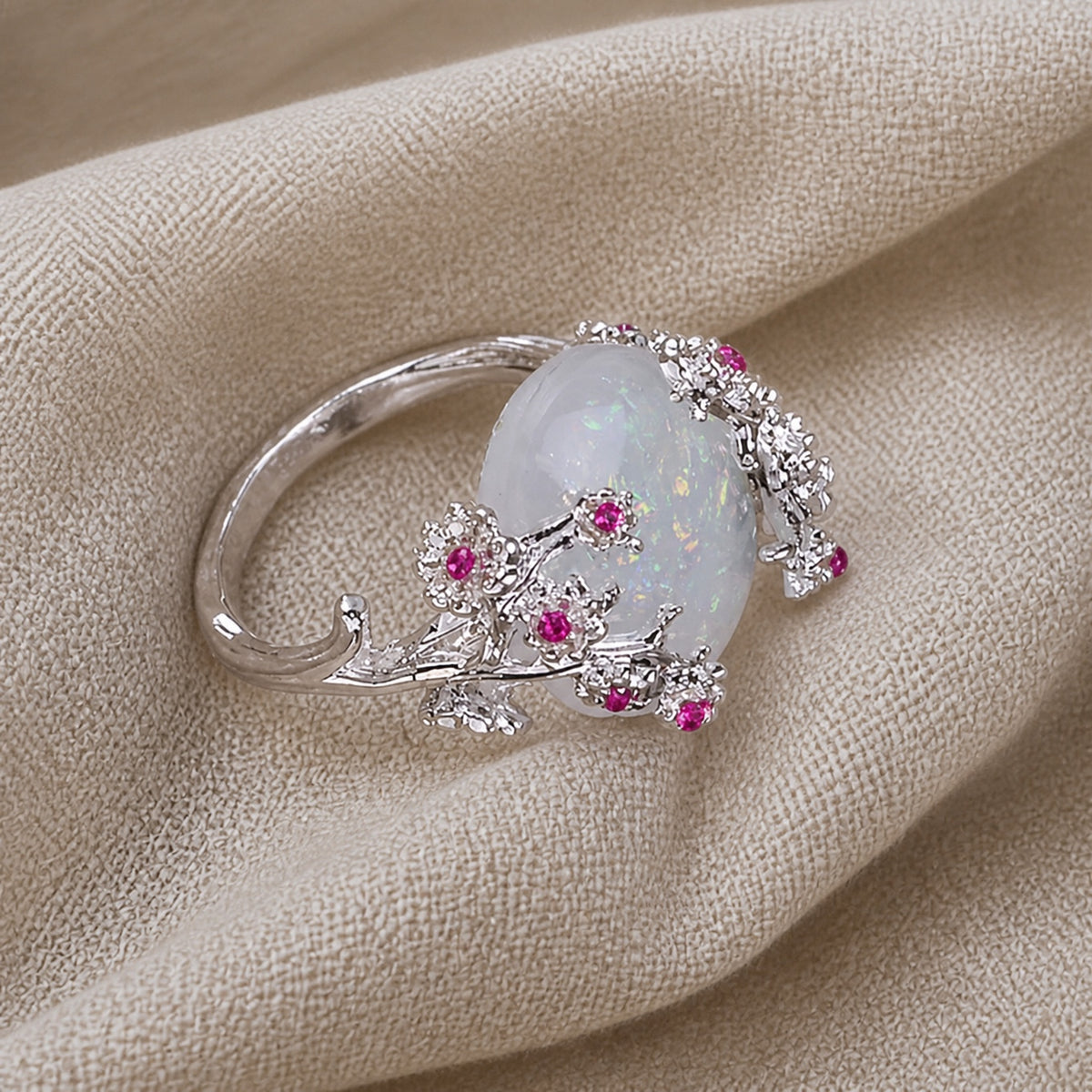 Floral Shiny Opal Statement Ring