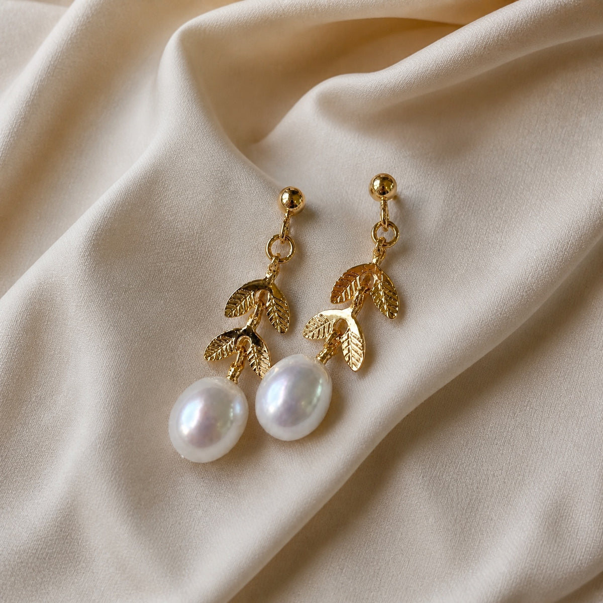 Leaf Stone Hoop Earrings