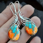 Blue & Orange Gemstone Drop Earrings