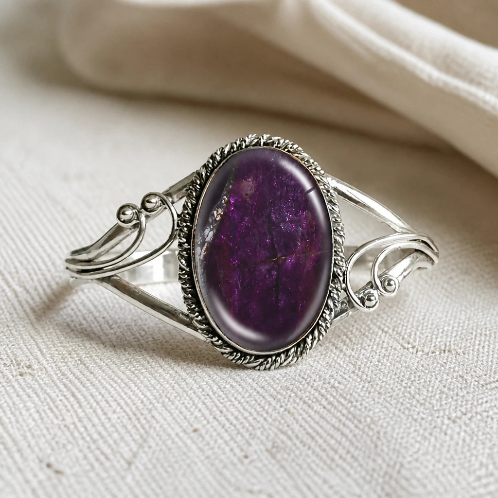 Vintage Oval Stone Cuff Bracelet