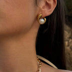 Elegant Gold Swirl Pearl Earrings
