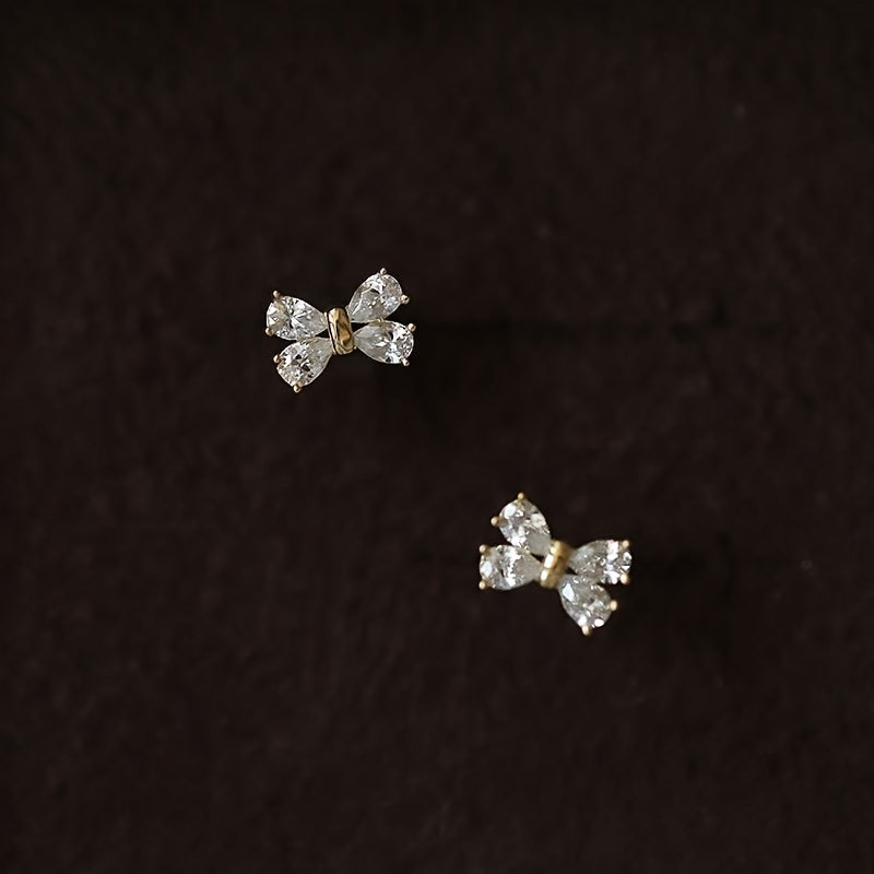 Zirconia Mini Bow Stud Earrings