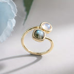 Labradorite Moonstone Double Stone Ring