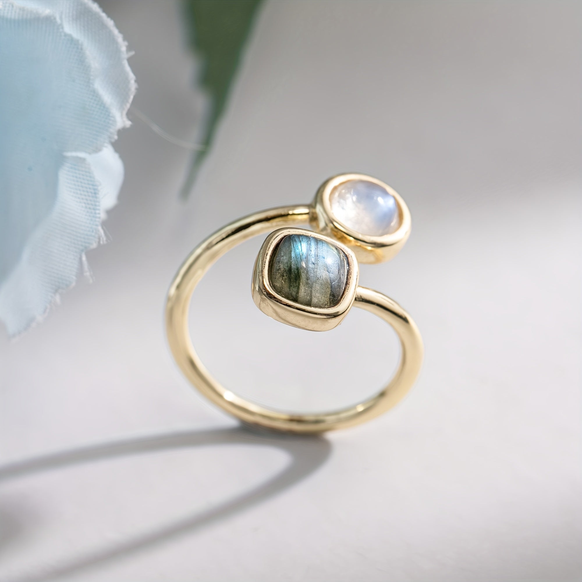 Labradorite Moonstone Double Stone Ring